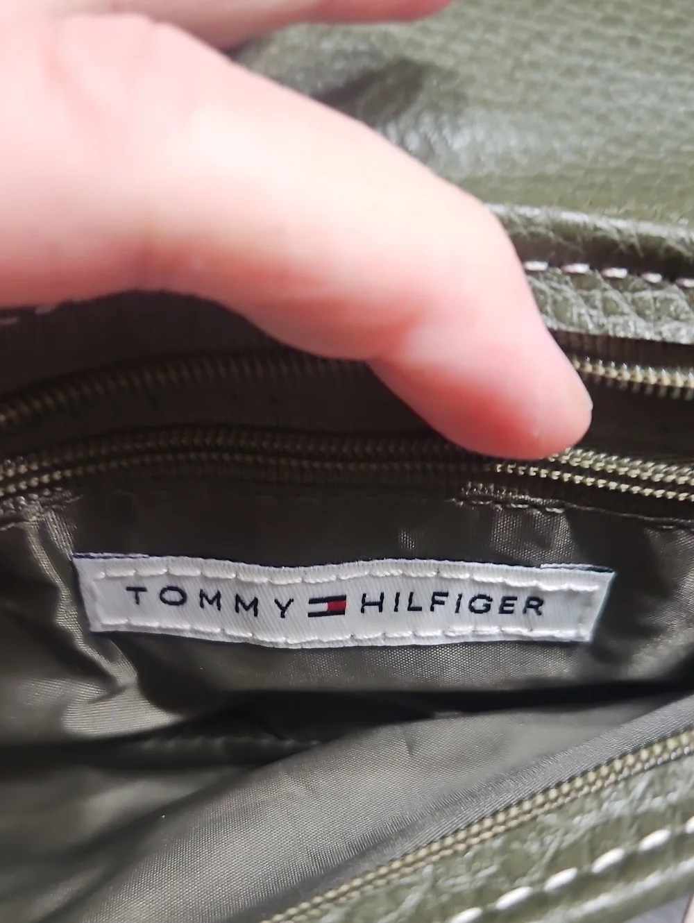 Tommy Hilfiger Olive Green Pebbled Leather Wristlet